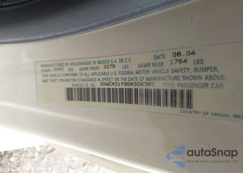 2005 Volkswagen New Beetle Gls из США, поврежденный, VIN 3VWCM31Y95M306381